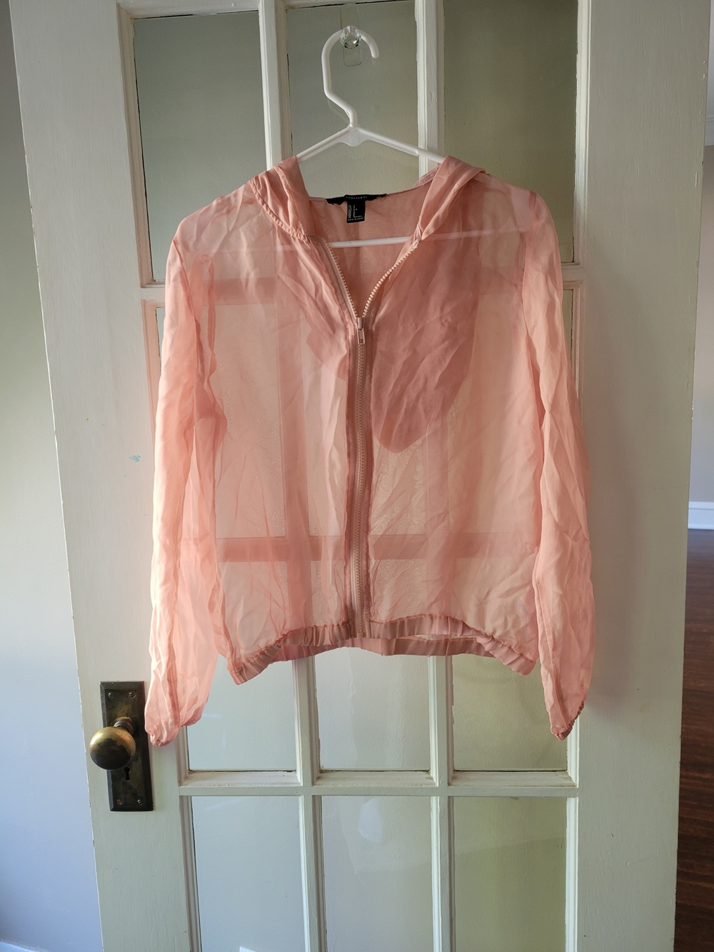 Forever 21 Women’s Lightweight Pink/coral Hooded Sheer Jacket Casual Summer Wear